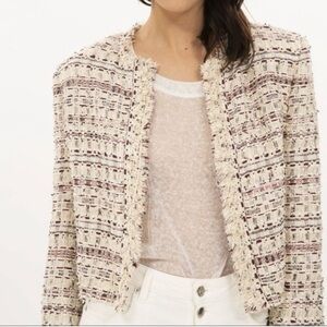 IRO Locali Cropped Frayed Tweed Jacket in Ivory Multi Size FR34